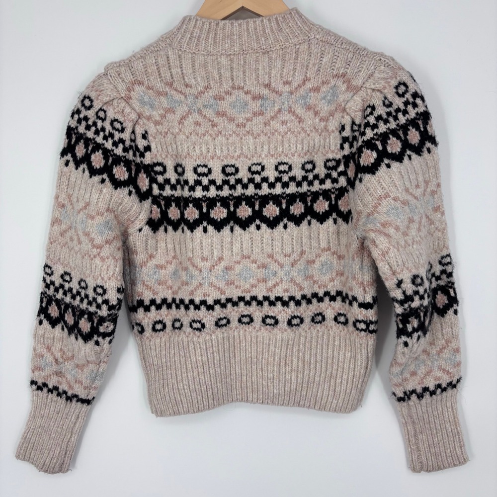 ASTR The Label Maria Fair Isle Mock Neck Puff Sleeve Sweater Womens XS Ivory - Picture 6 of 7